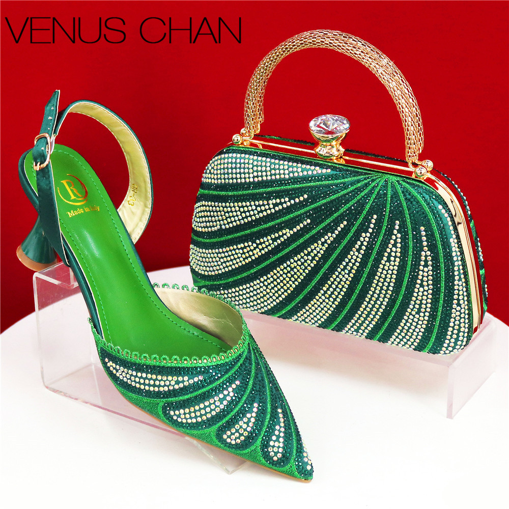 Women Bags Medium Size - Bombas verdes brilhantes com strass e
