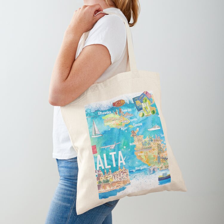 Women Bags Malta - Bolsa de Lona Personalizada com Mapa