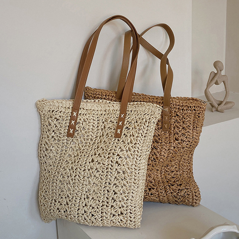 Women Bags Handmade - Bolsa de praia de palha oca