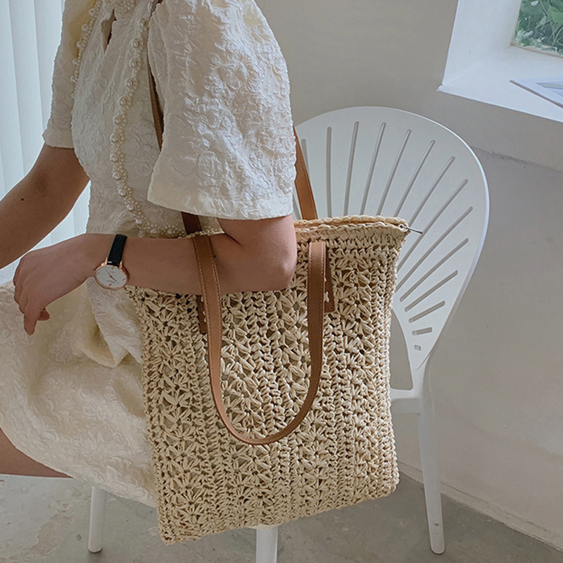 Bolsa de praia de palha oca qu - Women Bags Handmade avaliação e preço